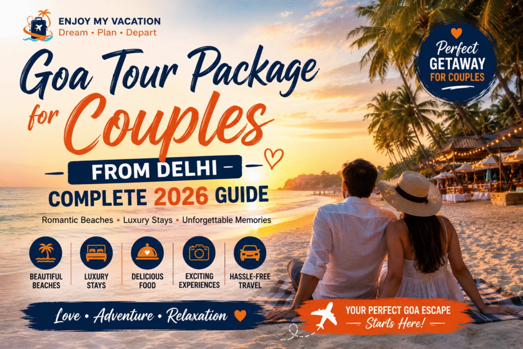 Romantic Goa tour package for couples from Delhi with beach sunset, luxury stay, and travel guide for 2026